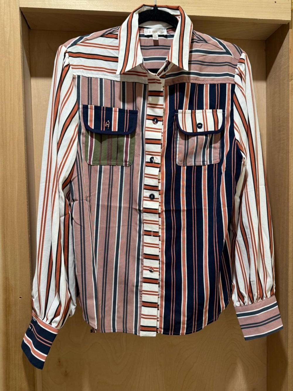 RoseVelvet Multicolor Striped Patchwork Button-Down Shirt Size Small New